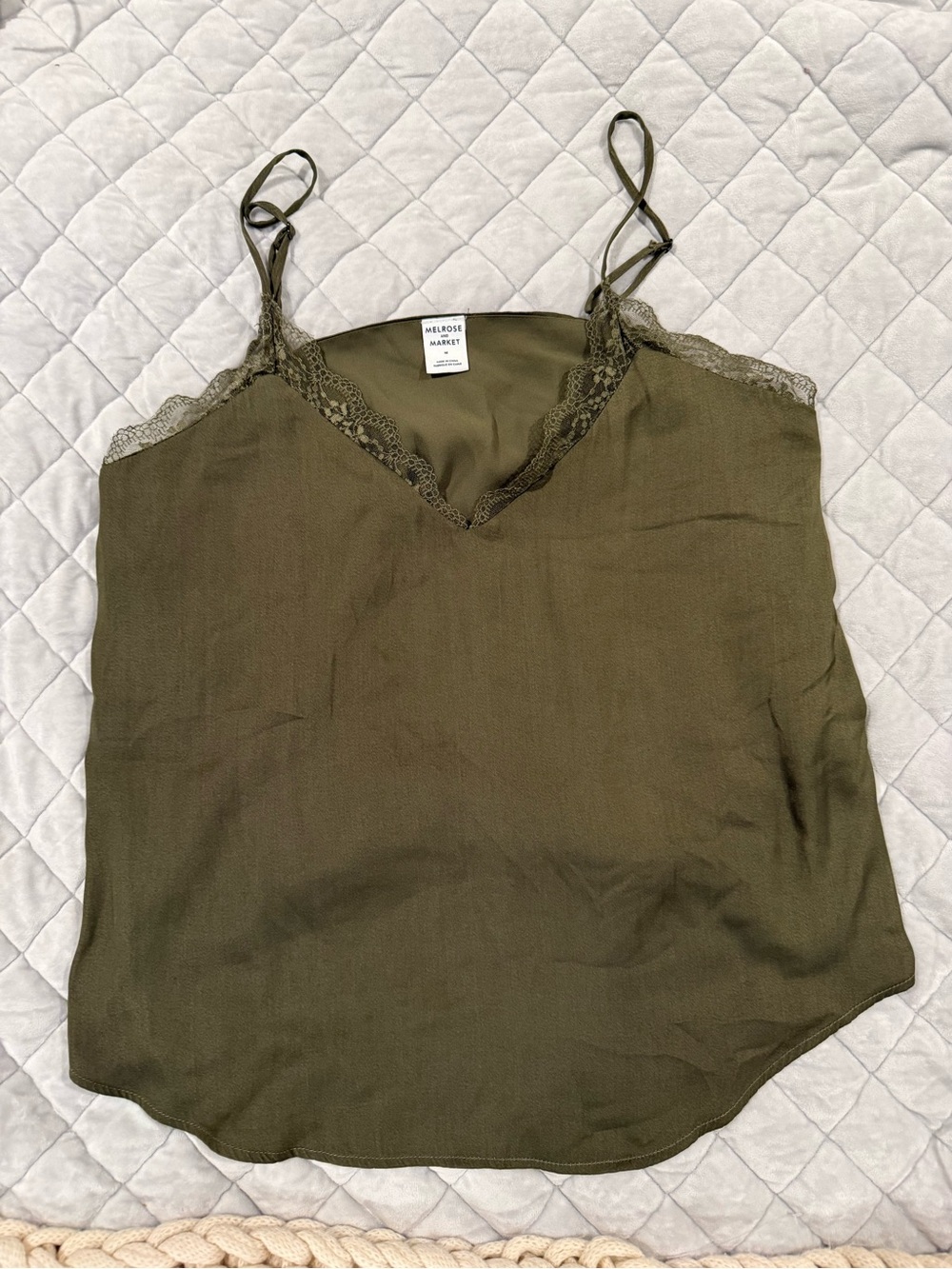 Melrose and Market Olive Green Lace-Trim Camisole